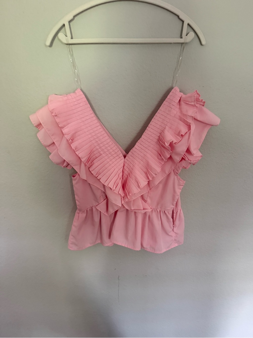 entro Pink Ruffled V-Neck Pleated Camisole
